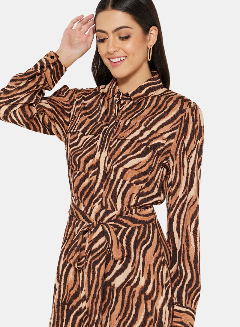 Pimkie - Tiger Print Long Dress Multicolour - Image 1