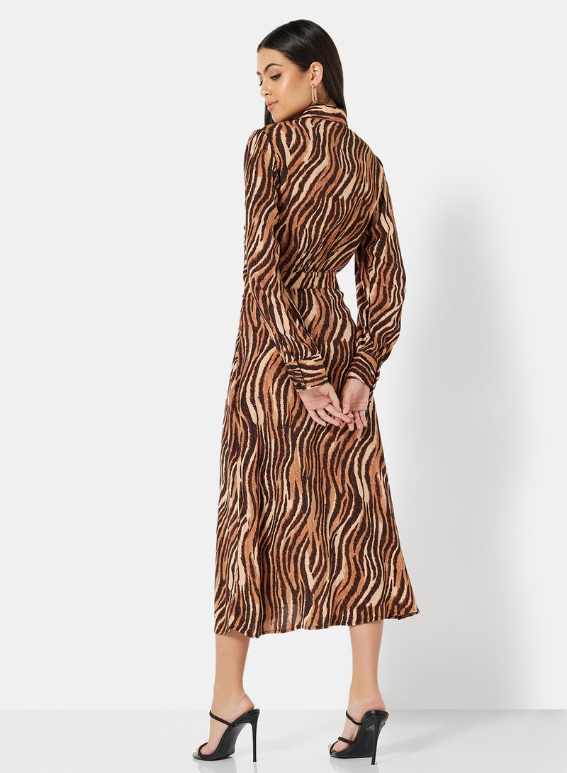 Pimkie - Tiger Print Long Dress Multicolour - Image 1