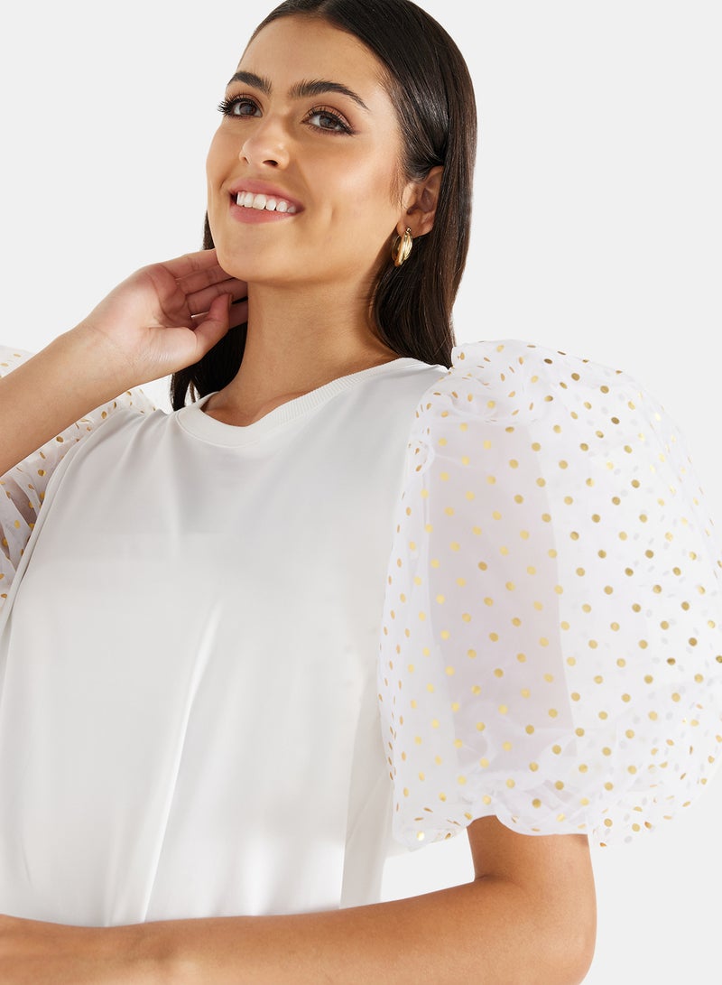 LABEL RAIL - Sheer Sleeve Top White - Image 1
