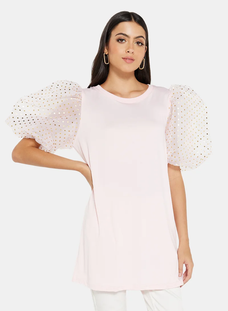 LABEL RAIL Sheer Sleeve Top