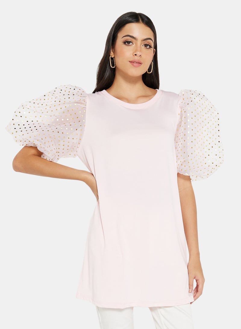 LABEL RAIL Sheer Sleeve Top Light Pink - Image 1