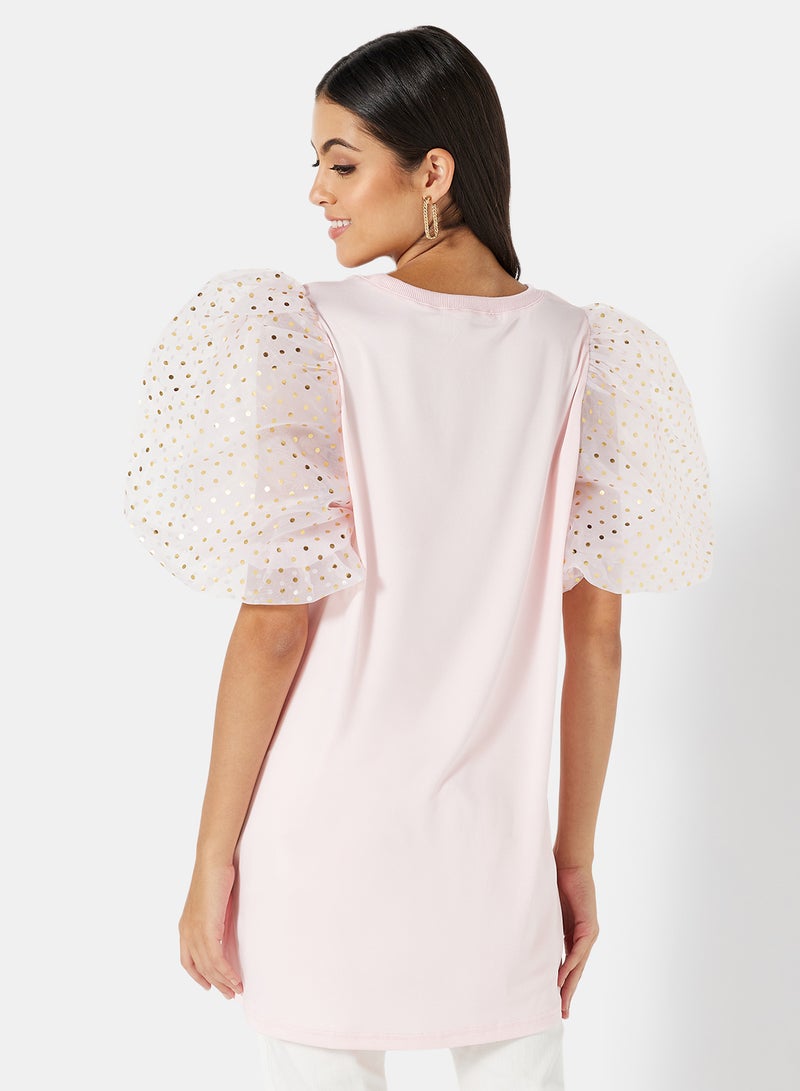 LABEL RAIL Sheer Sleeve Top Light Pink - Image 2