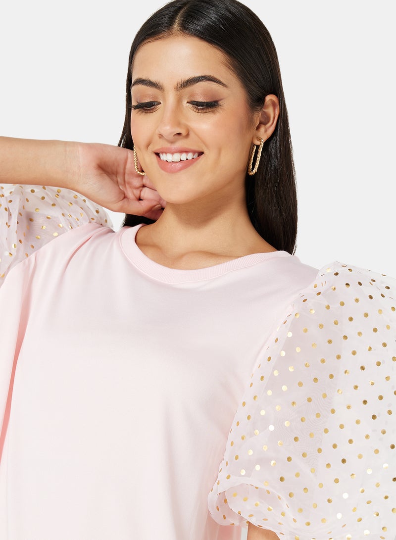 LABEL RAIL Sheer Sleeve Top Light Pink - Image 3