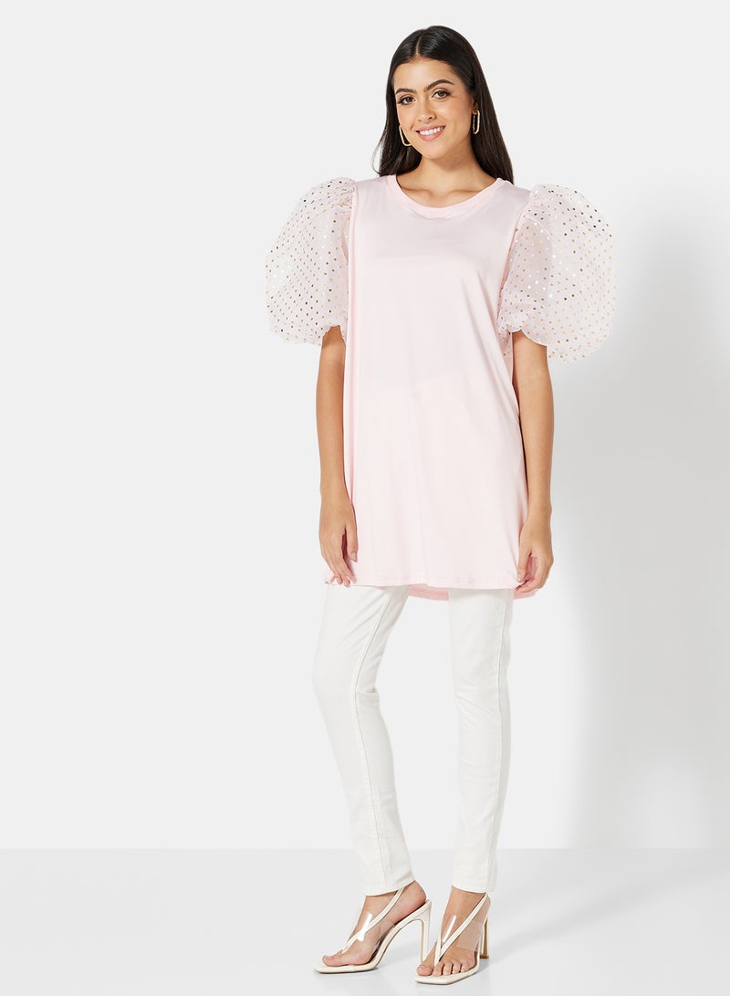 LABEL RAIL Sheer Sleeve Top Light Pink - Image 4