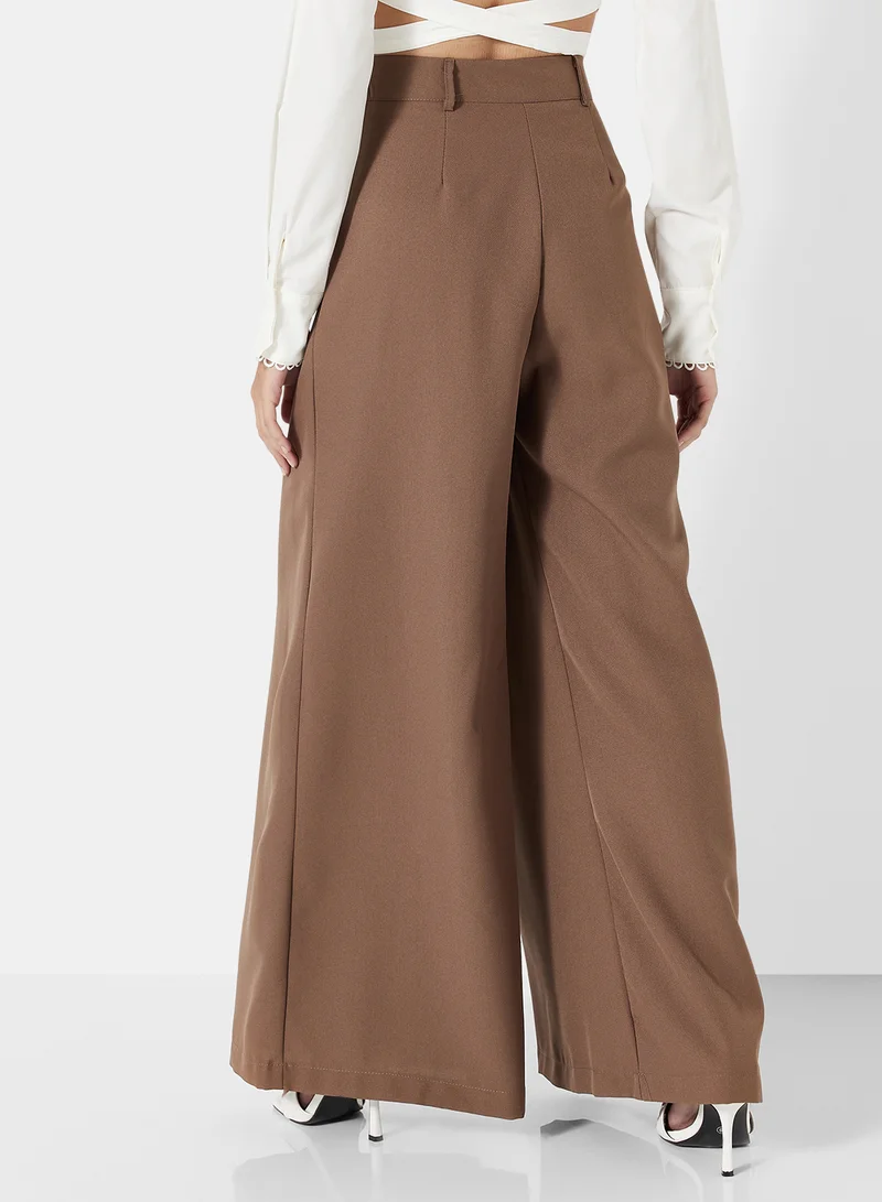 FEMME LUXE Pleat Detail Trousers Brown