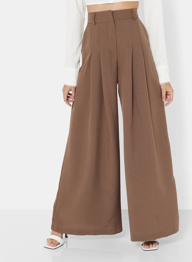 FEMME LUXE Pleat Detail Trousers Brown