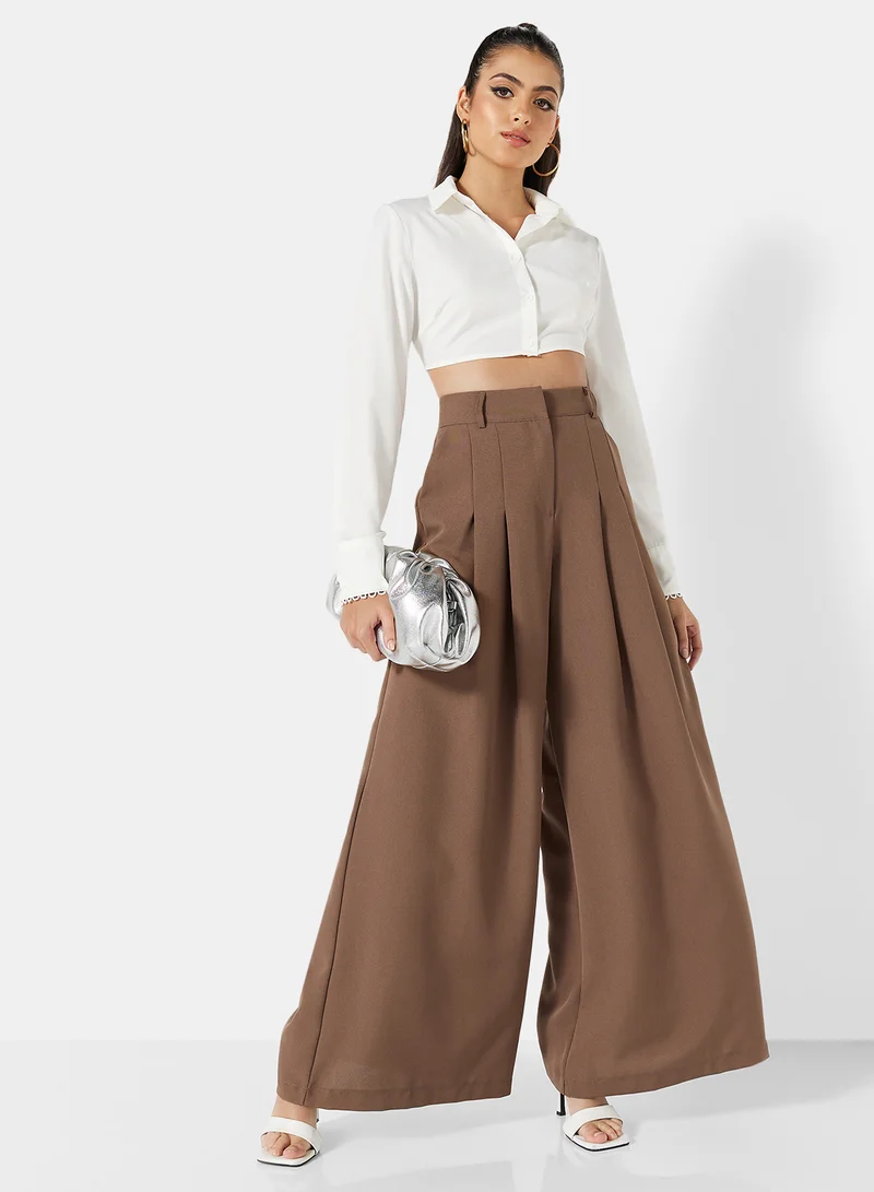 FEMME LUXE Pleat Detail Trousers Brown
