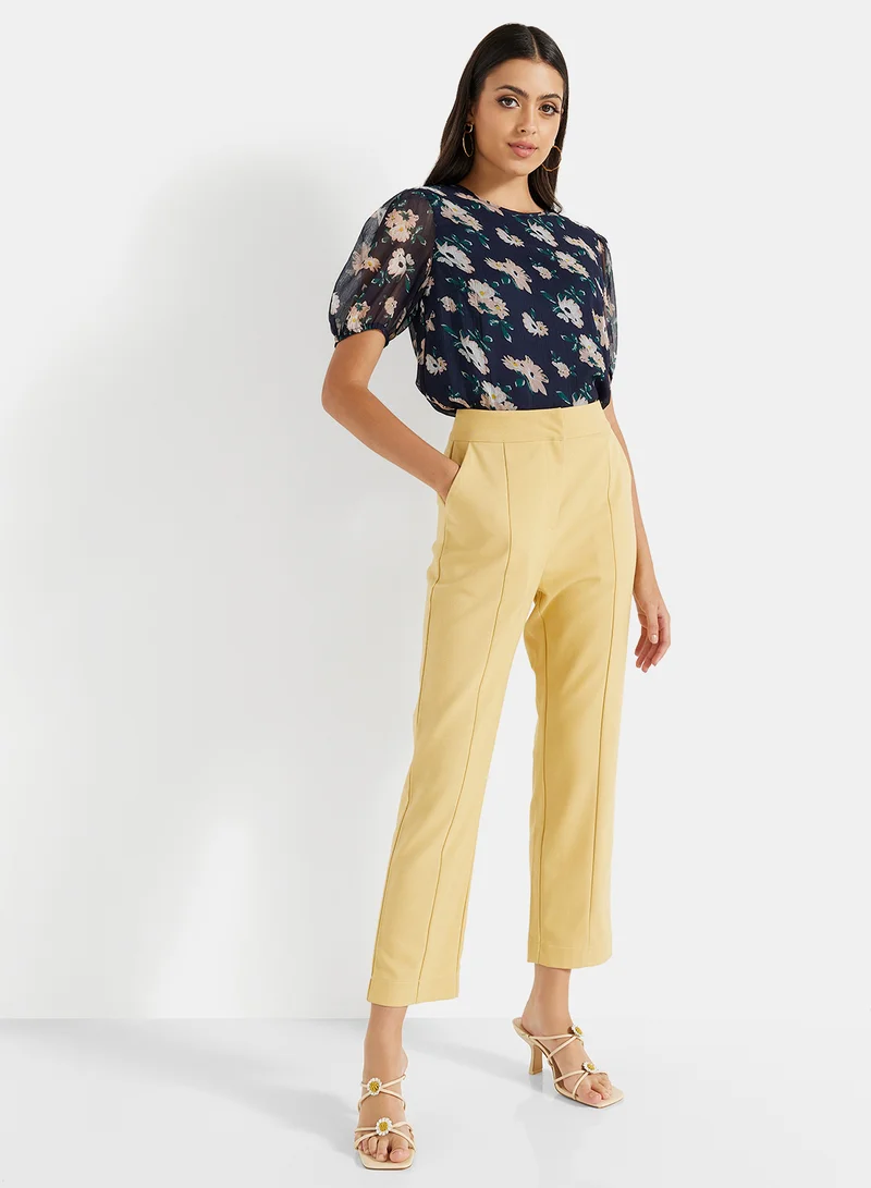I.Scenery Floral Print Top Navy