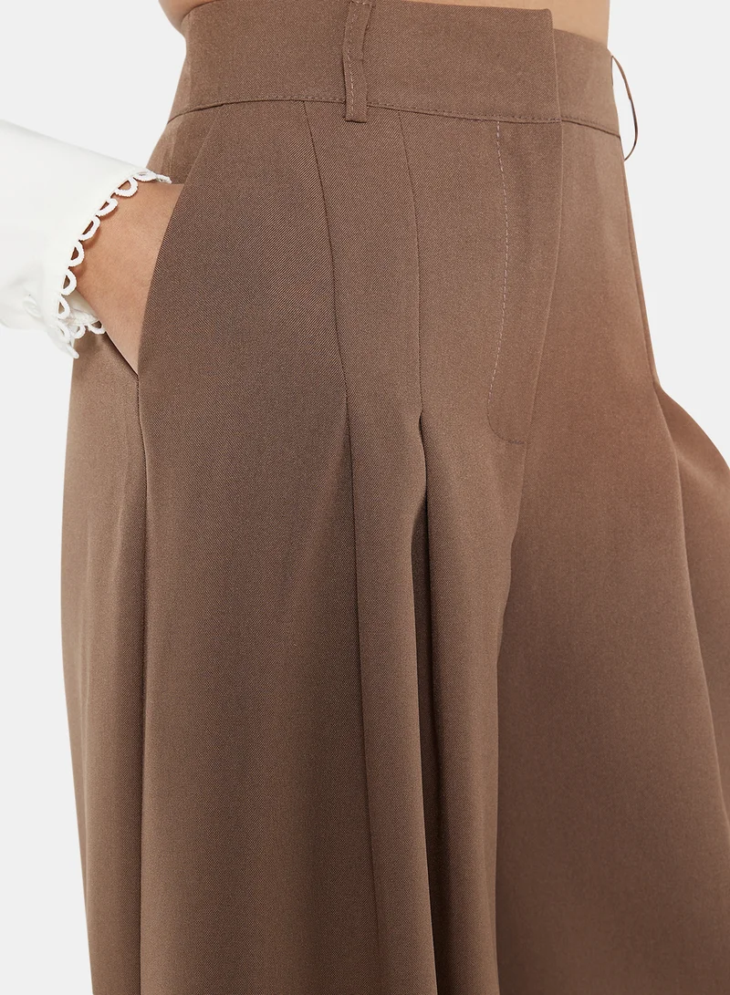 FEMME LUXE Pleat Detail Trousers Brown