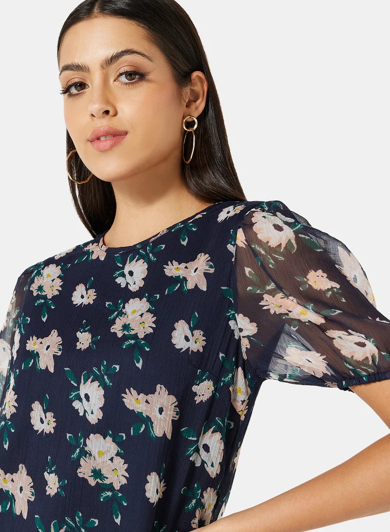 I.Scenery Floral Print Top Navy