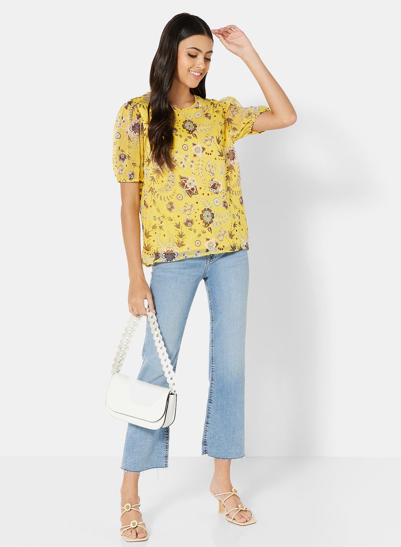 Floral Print Top Yellow - v1662035587/N51206094V_4