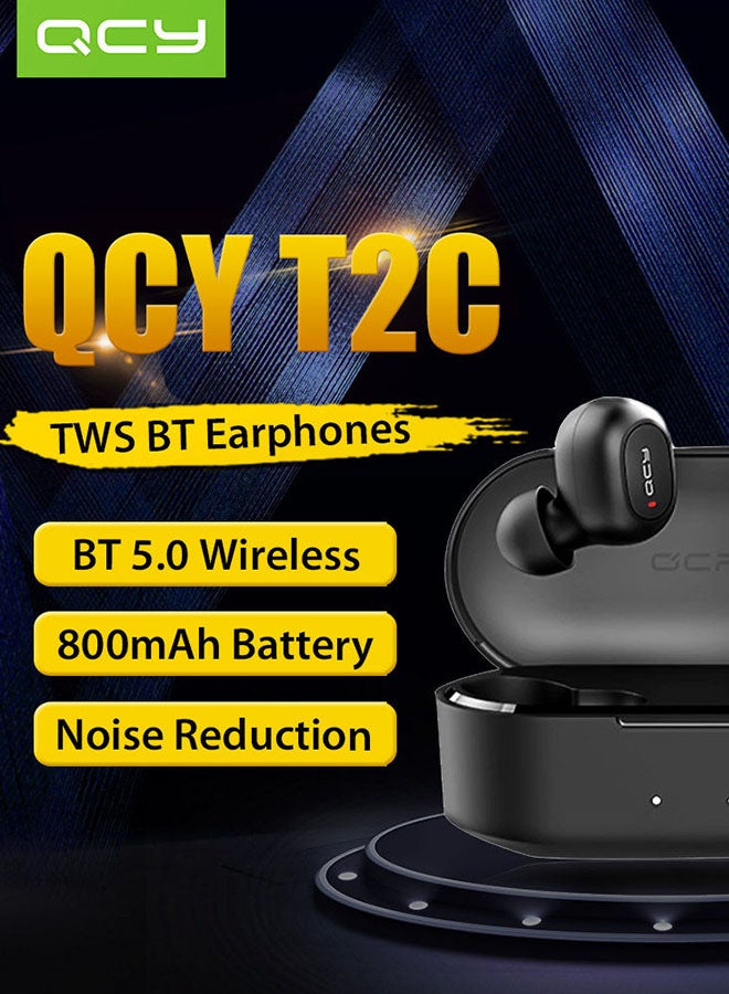 كيو سي واي سماعات إيربادز T2C لاسلكية رياضية تعمل بالبلوتوث أسود - Image 2