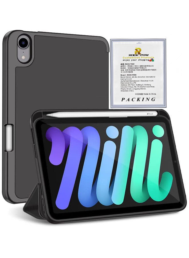 روك بو غطاء حماية قلاب لجهاز أبل آي باد ميني 6 مع حامل أقلام أسود - Image 1