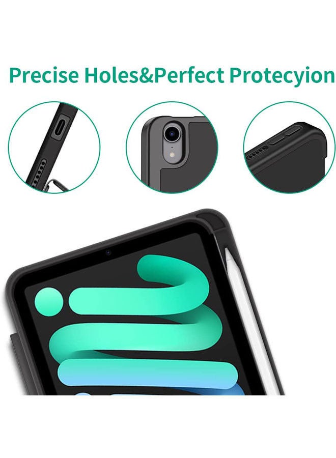 روك بو غطاء حماية قلاب لجهاز أبل آي باد ميني 6 مع حامل أقلام أسود - Image 4