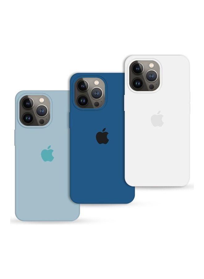 MARGOUN 3 Pack Silicone Case Soft Slim Liquid Gel Silicone Shockproof Phone Cover Microfiber Lining Full Body Protection  For Apple iPhone 13 Pro Max 6.7 Inch White/Dark Blue/Slate Blue - Image 1