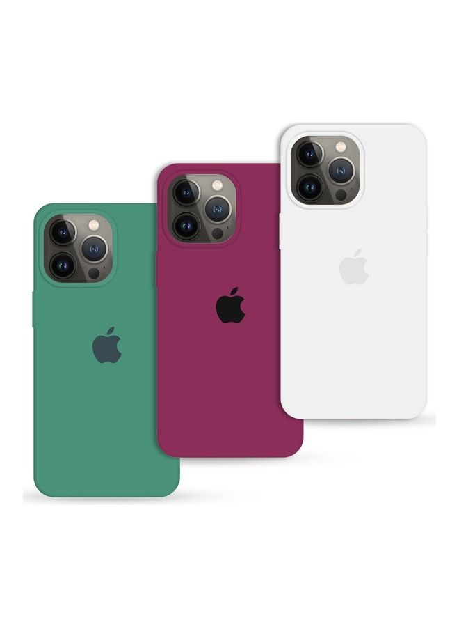 MARGOUN 3 Pack Silicone Case Soft Slim Liquid Gel Silicone Shockproof Phone Cover Microfiber Lining Full Body Protection For Apple iPhone 13 Pro Max 6.7 inch White/Plum/Dark Green - Image 1