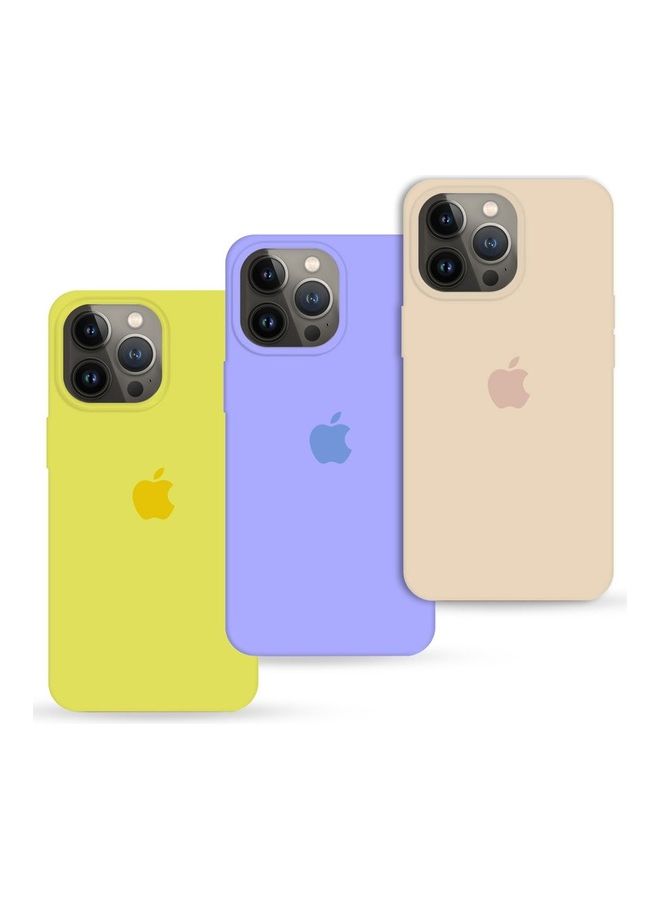 MARGOUN 3 Pack Silicone Case Soft Slim Liquid Gel Silicone Shockproof Phone Cover Microfiber Lining Full Body Protection For Apple iPhone 13 Pro 6.1 inch Sand Pink/Purple/Lemon - Image 1