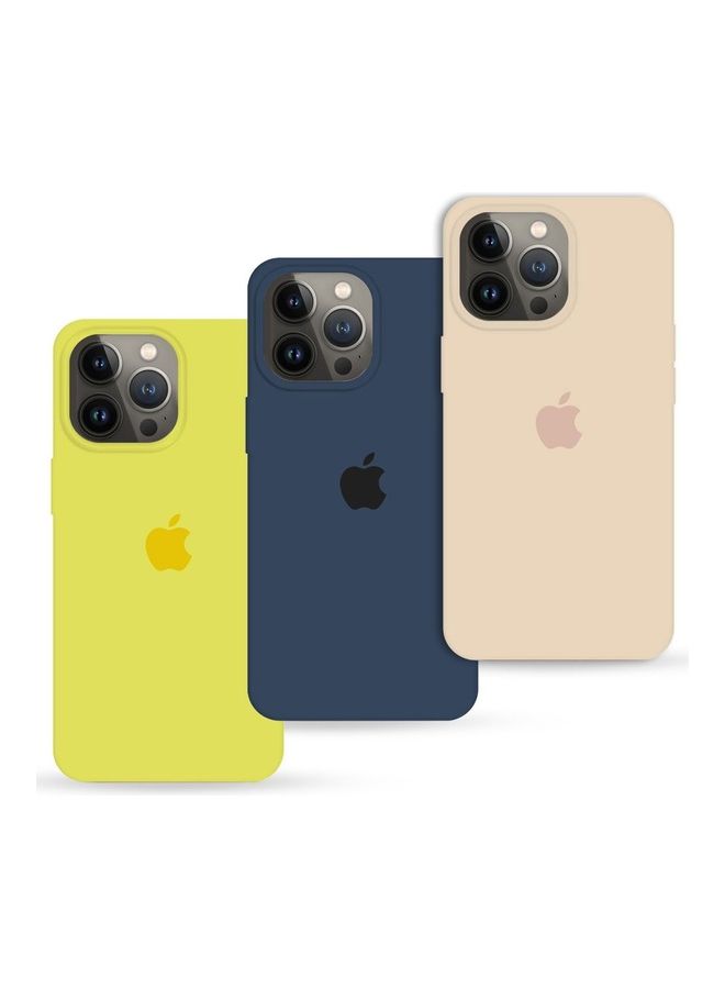 MARGOUN 3 Pack Silicone Case Soft Slim Liquid Gel Silicone Shockproof Phone Cover Microfiber Lining Full Body Protection For Apple iPhone 13 Pro 6.1 inch Pink Sand/Midnight Blue/Lemon - Image 1