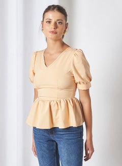 Aila V-Neck Casual Top Brown  - Image 1