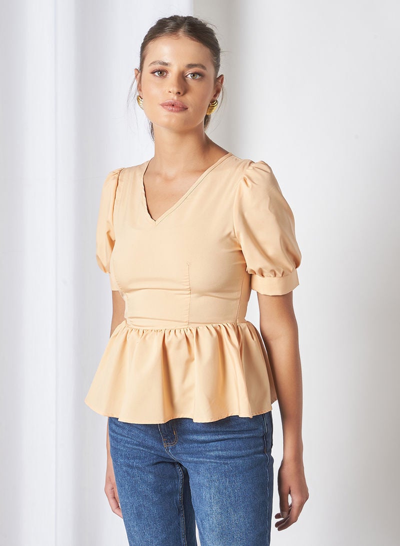 Aila V-Neck Casual Top Brown - Image 1