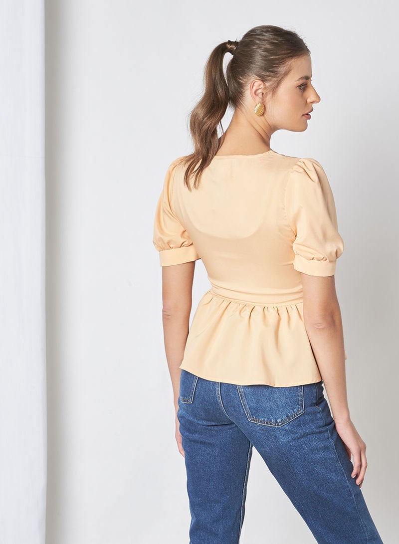 Aila V-Neck Casual Top Brown - Image 2