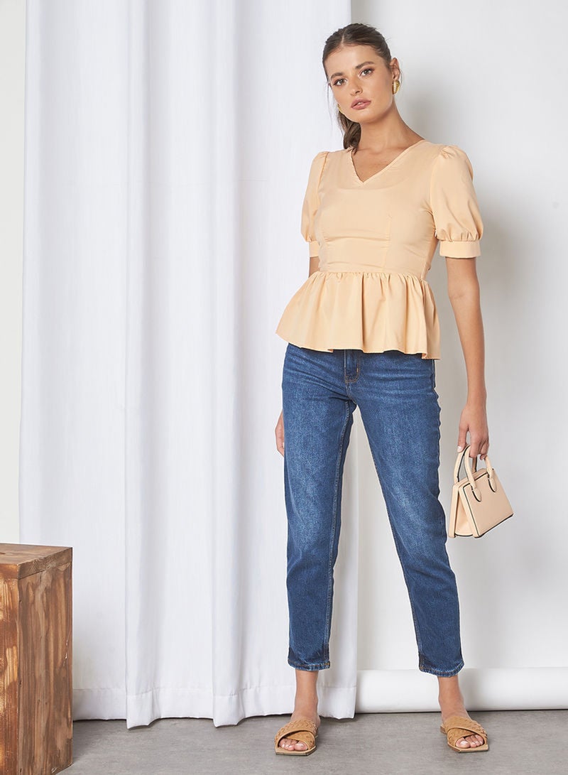Aila V-Neck Casual Top Brown - Image 3