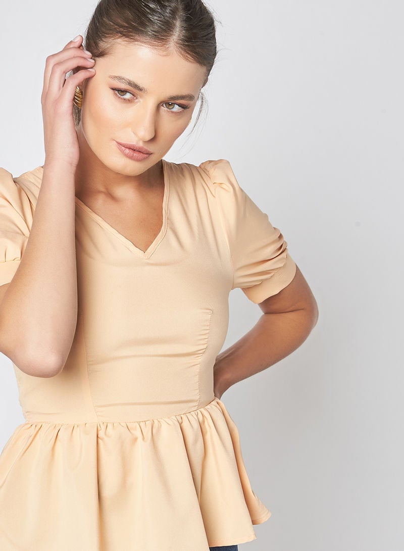 Aila V-Neck Casual Top Brown - Image 4