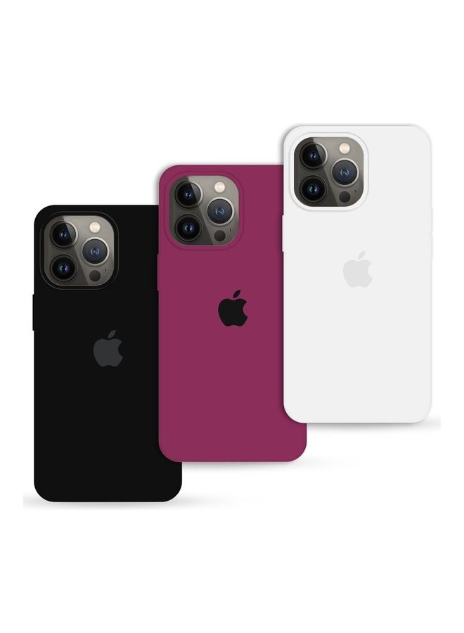 MARGOUN 3 Pack Silicone Case Soft Slim Liquid Gel Silicone Shockproof Phone Cover Microfiber Lining Full Body Protection For Apple iPhone 13 Pro Max 6.7 inch White/Plum/Black - Image 1