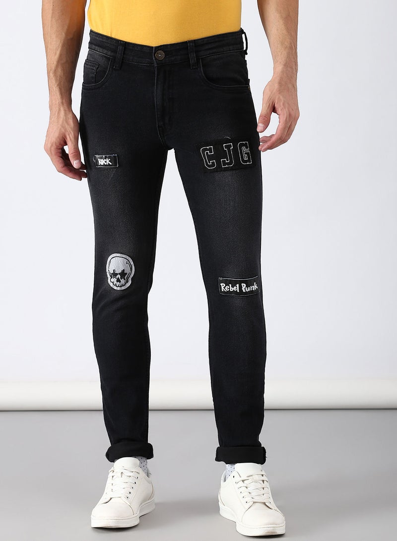 ABOF Slim Fit Jeans Black- Mid Wash - Image 1