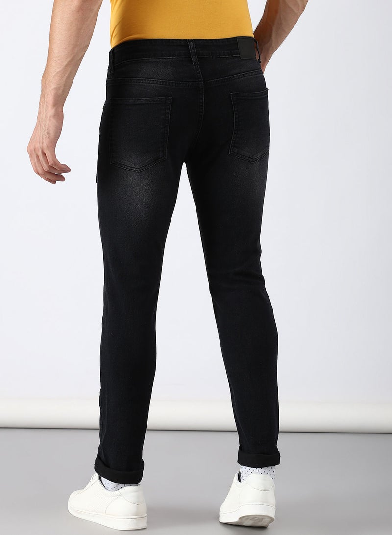 ABOF Slim Fit Jeans Black- Mid Wash - Image 2