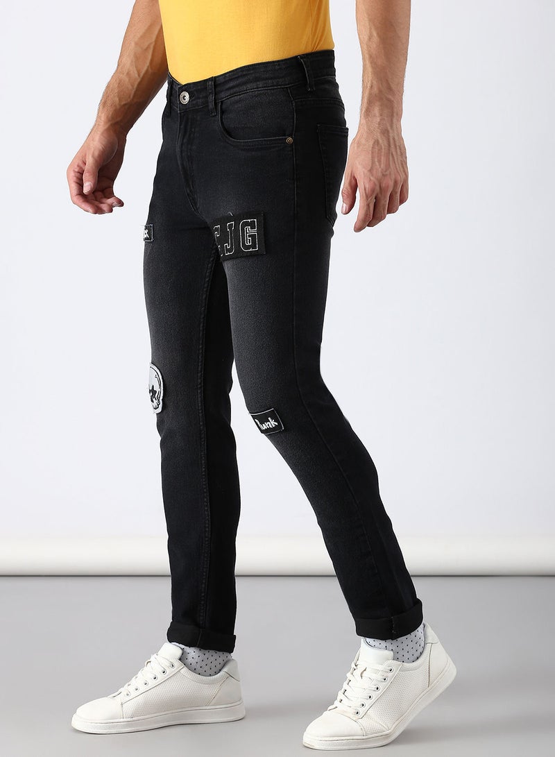 ABOF Slim Fit Jeans Black- Mid Wash - Image 3