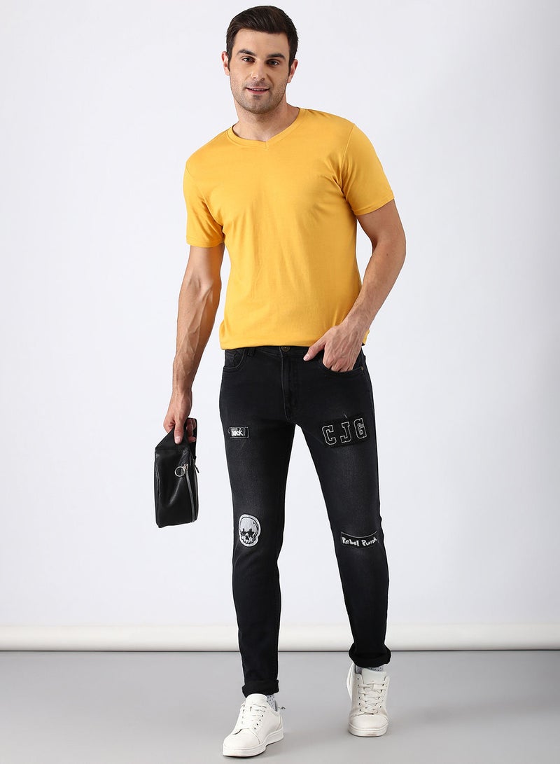 ABOF Slim Fit Jeans Black- Mid Wash - Image 4