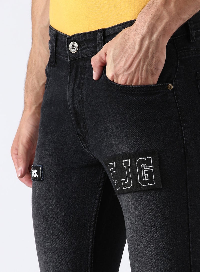 ABOF Slim Fit Jeans Black- Mid Wash - Image 5