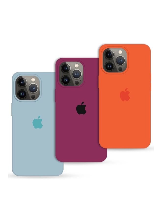 MARGOUN 3 Pack Silicone Case Soft Slim Liquid Gel Silicone Shockproof Phone Cover Microfiber Lining Full Body Protection For Apple iPhone 13 Pro Max 6.7 inch Orange/Plum/Slate Blue - Image 1