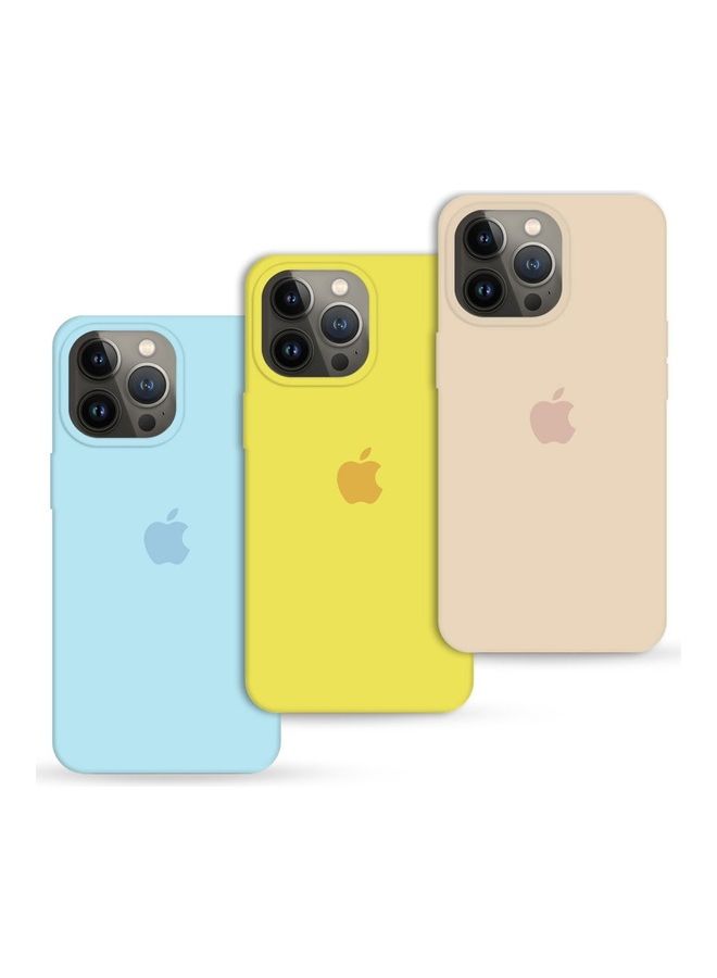 MARGOUN 3 Pack Silicone Case Soft Slim Liquid Gel Silicone Shockproof Phone Cover Microfiber Lining Full Body Protection For Apple iPhone 13 Pro 6.1 inch Pink Sand/Yellow/Light Blue - Image 1
