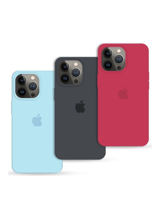 MARGOUN 3 Pack Silicone Case Soft Slim Liquid Gel Silicone Shockproof Phone Cover Microfiber Lining Full Body Protection For Apple iPhone 13 Pro 6.1 inch Cherry/Dark Grey/Light Blue - Image 1