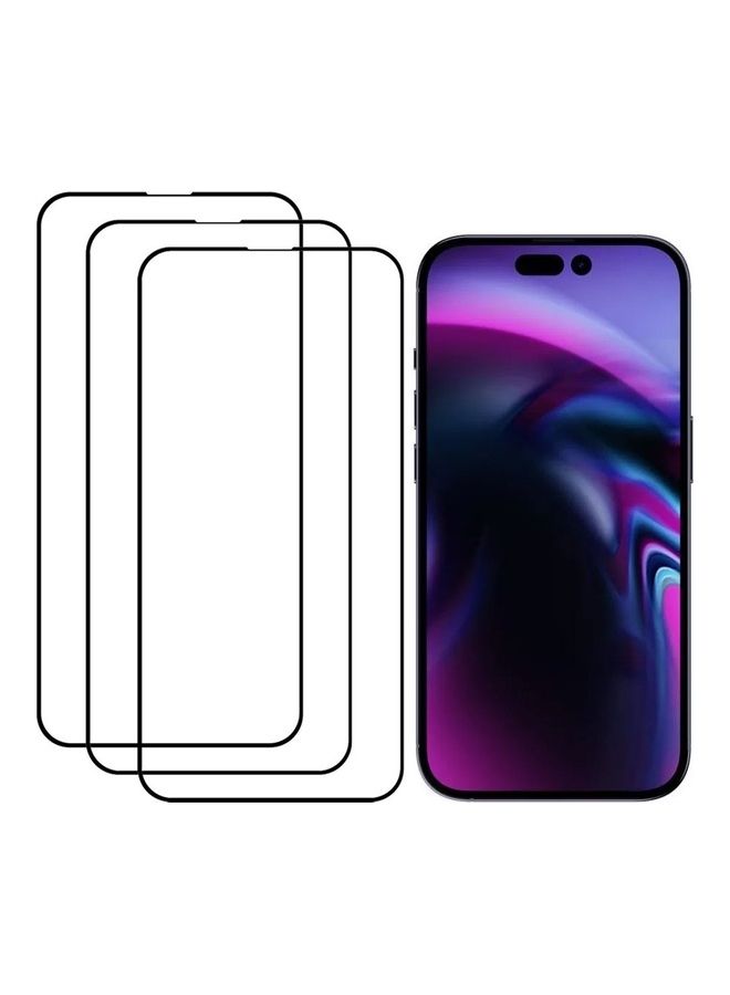 MARGOUN 3 Pack Screen Protector Anti-Scratch Tempered Glass Clear 3D HD Edge to Edge Full Coverage 9H Case Friendly Film Screen Protector For Apple iPhone 14 Pro 6.1 inch Clear/Black - Image 3