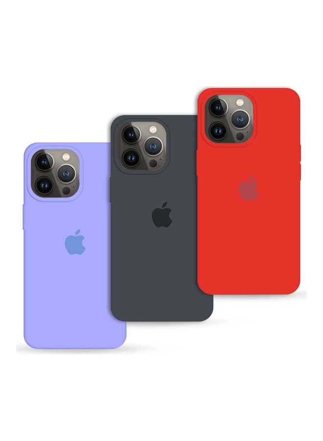 MARGOUN 3 Pack Silicone Case Soft Slim Liquid Gel Silicone Shockproof Phone Cover Microfiber Lining Full Body Protection For Apple iPhone 13 Pro 6.1 inch Red/Dark Grey/Purple - Image 1