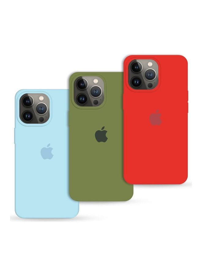 MARGOUN 3 Pack Silicone Case Soft Slim Liquid Gel Silicone Shockproof Phone Cover Microfiber Lining Full Body Protection For Apple iPhone 13 Pro 6.1 inch Red/Olive Green/Light Blue - Image 1