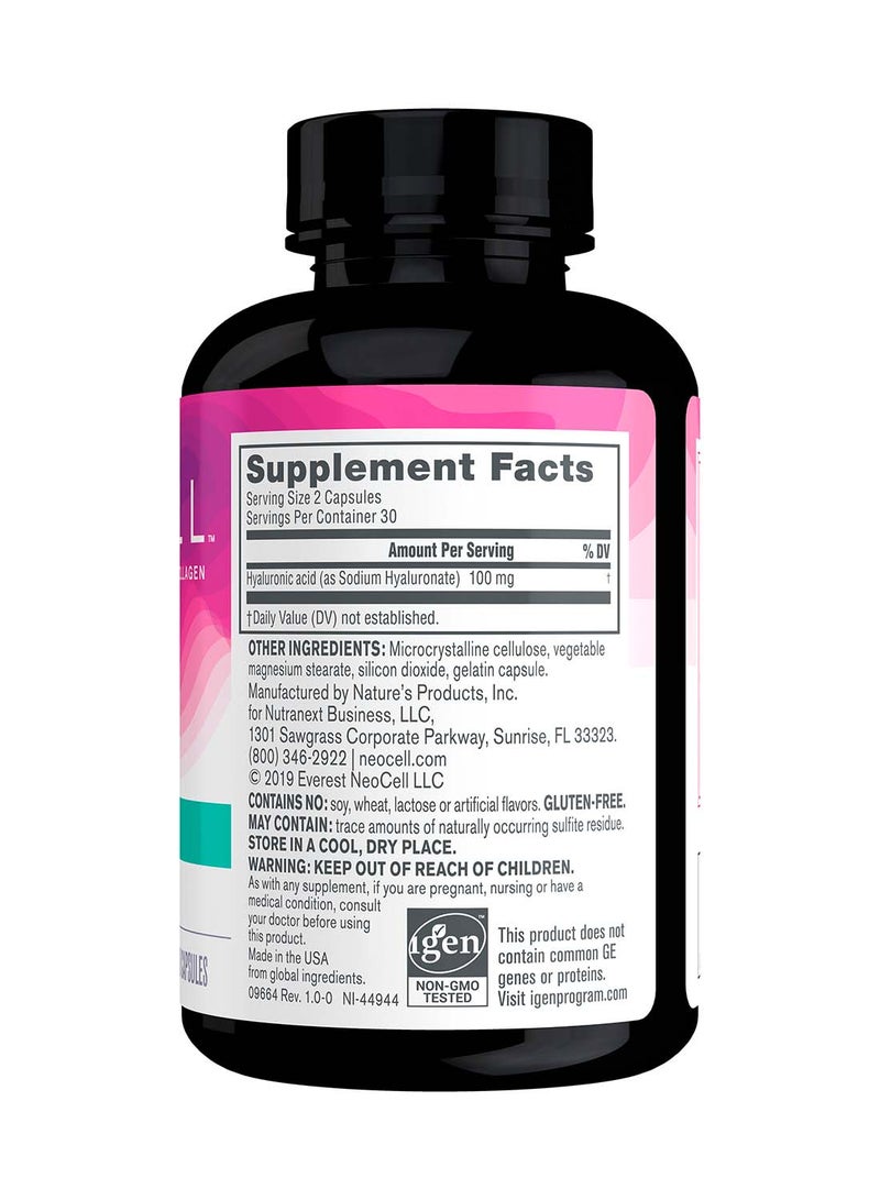 NEOCELL Hyaluronic Acid 100 mg Dietary Supplement  - 60 Capsules - Image 2