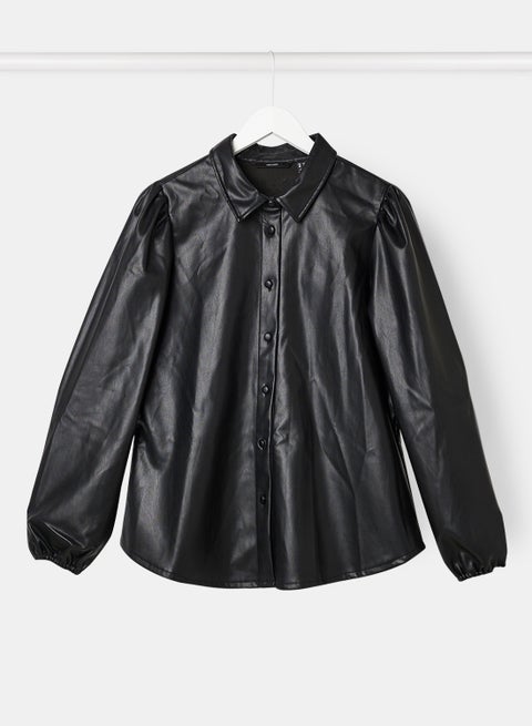 Plus Size Coated Long Sleeve Shirt Black