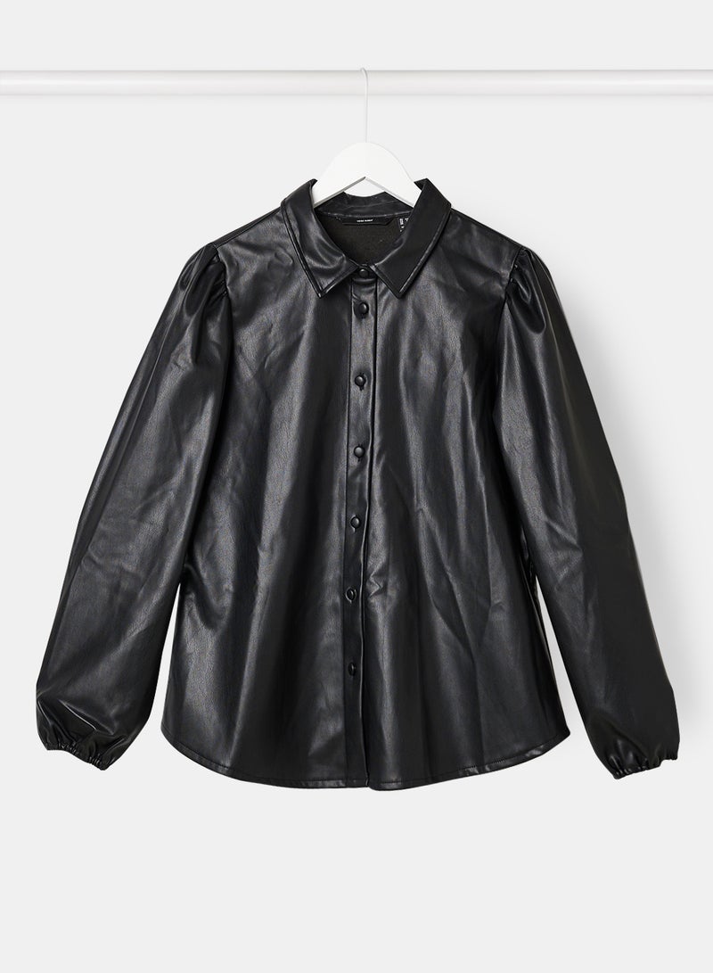 VERO MODA - Plus Size Coated Long Sleeve Shirt Black - Image 1