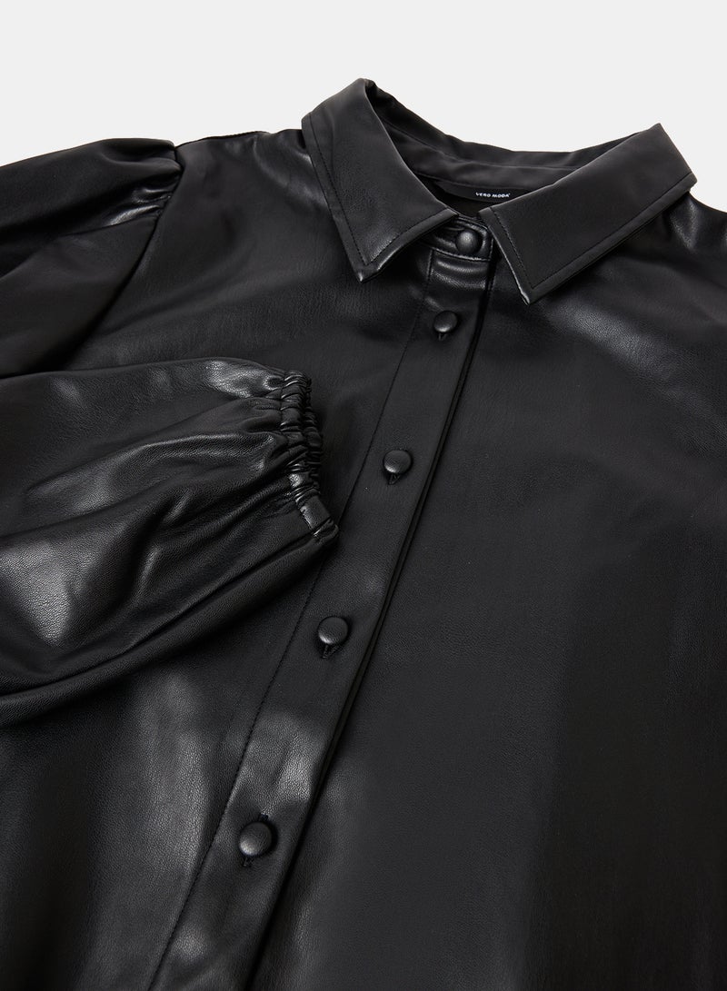 VERO MODA - Plus Size Coated Long Sleeve Shirt Black - Image 1