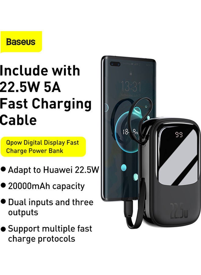 Baseus - 20000.0 mAh 20000mAh Digital Display Quick Charge Power Bank 22.5W Built in Type C Cable And 3 Outputs For Huawei, Xiaomi, Samsung, OnePlus, iPhone And Many More - Black - Image 1