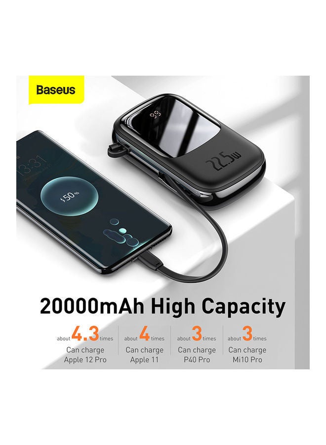 Baseus - 20000.0 mAh 20000mAh Digital Display Quick Charge Power Bank 22.5W Built in Type C Cable And 3 Outputs For Huawei, Xiaomi, Samsung, OnePlus, iPhone And Many More - Black - Image 1