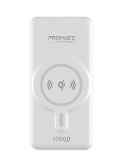 PROMATE 10000.0 mAh Promate Magnetic Wireless Power Bank for iPhone 12, Magnetic 10W Qi Wireless Mag-Safe Battery Pack with 20W USB-C Power Delivery 2-way Charging Port and QC 3.0 Fast Charging Port for iPhone 12, Samsung, iPad Pro, PowerMag-10 White  - Image 1