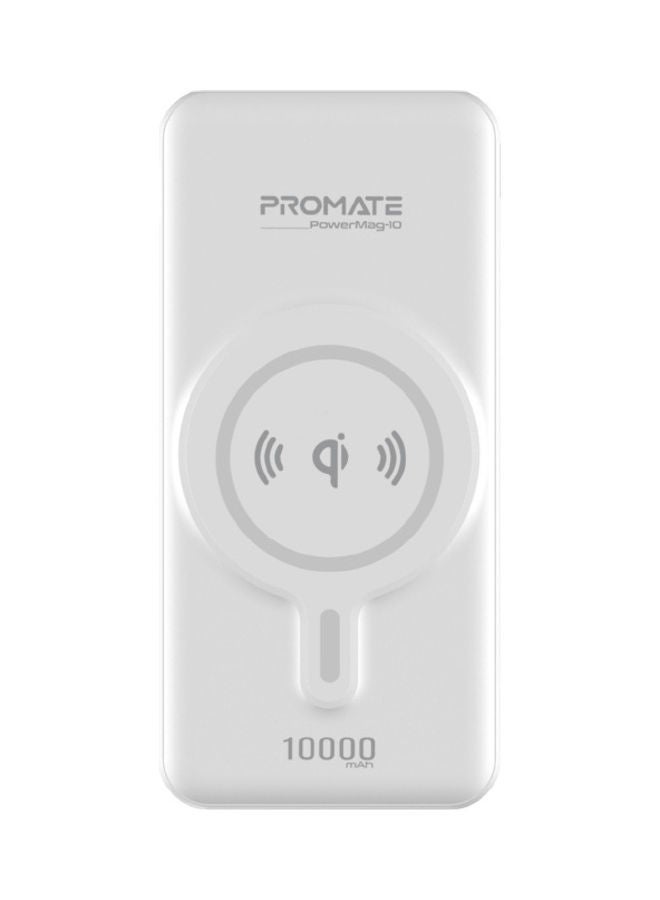 PROMATE 10000.0 mAh Promate Magnetic Wireless Power Bank for iPhone 12, Magnetic 10W Qi Wireless Mag-Safe Battery Pack with 20W USB-C Power Delivery 2-way Charging Port and QC 3.0 Fast Charging Port for iPhone 12, Samsung, iPad Pro, PowerMag-10 White  - Image 2