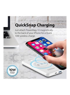 PROMATE 10000.0 mAh Promate Magnetic Wireless Power Bank for iPhone 12, Magnetic 10W Qi Wireless Mag-Safe Battery Pack with 20W USB-C Power Delivery 2-way Charging Port and QC 3.0 Fast Charging Port for iPhone 12, Samsung, iPad Pro, PowerMag-10 White  - Image 3