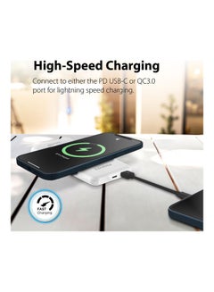 PROMATE 10000.0 mAh Promate Magnetic Wireless Power Bank for iPhone 12, Magnetic 10W Qi Wireless Mag-Safe Battery Pack with 20W USB-C Power Delivery 2-way Charging Port and QC 3.0 Fast Charging Port for iPhone 12, Samsung, iPad Pro, PowerMag-10 White  - Image 4
