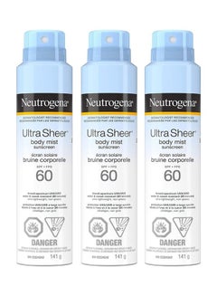 Ultra Sheer Body Mist Sunscreen SPF 60 Spray Pack Of 3 Light Blue 141grams - v1662125601/N53347516A_1